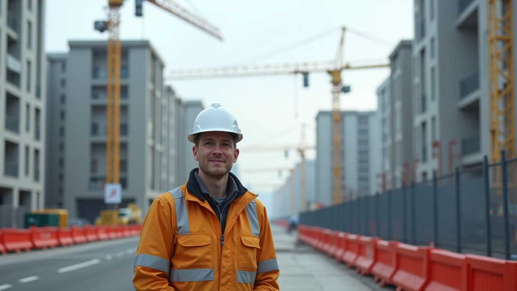 Chantier de construction avec grues et structures de béton en cours de développement dans un environnement urbain