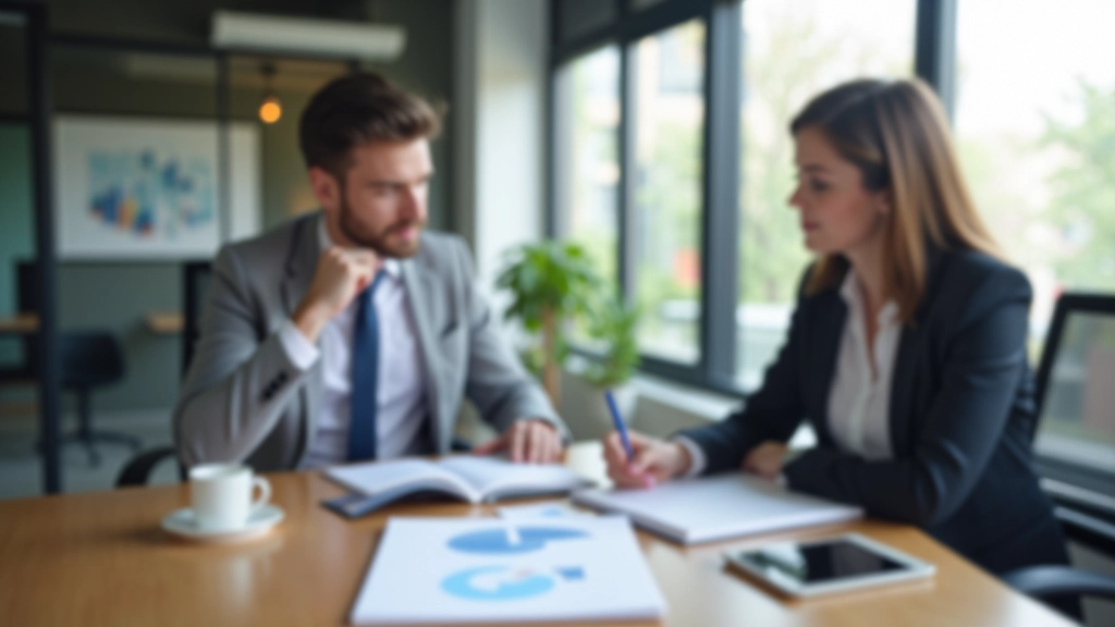 Professionnels de l'immobilier analysant des graphiques de marché dans un bureau moderne avec fenêtres